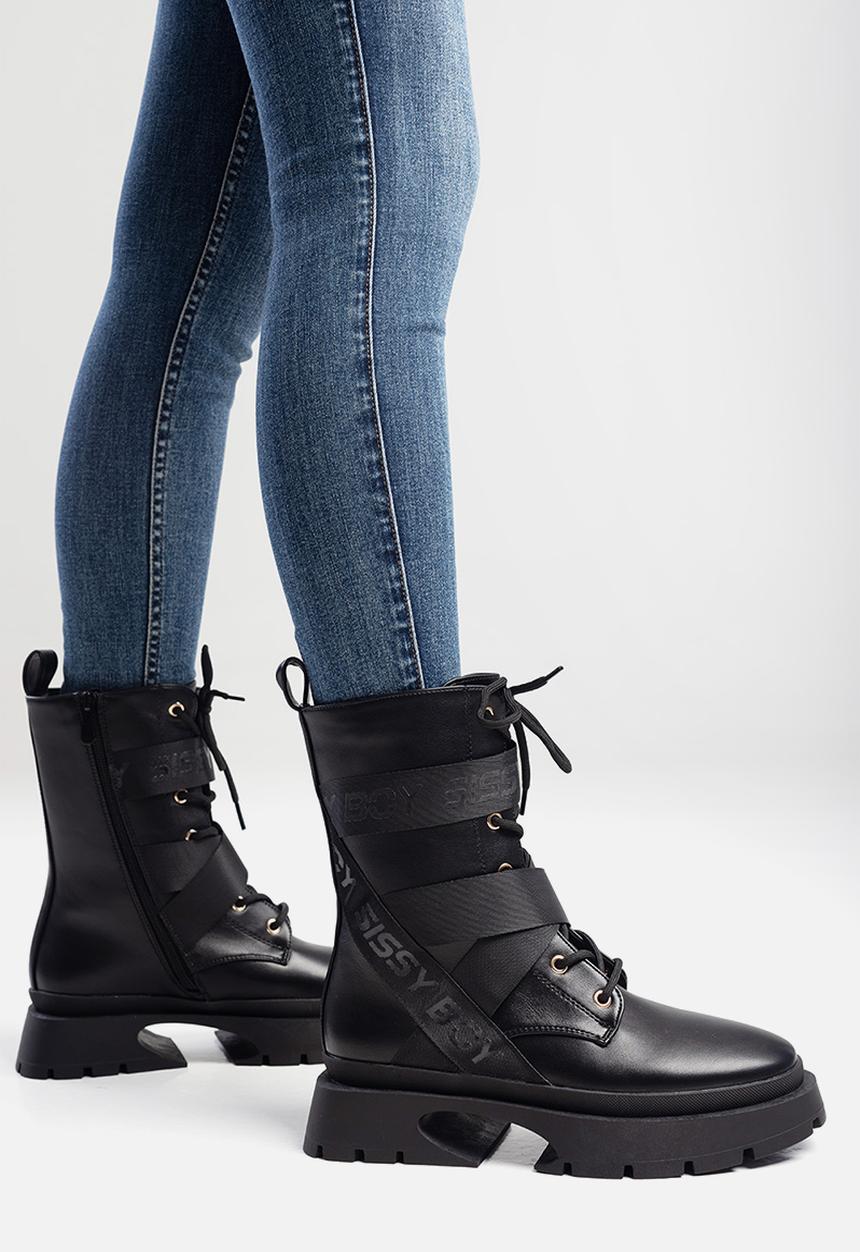 SISSY BOY - Slogan talk lace up combat boot - black