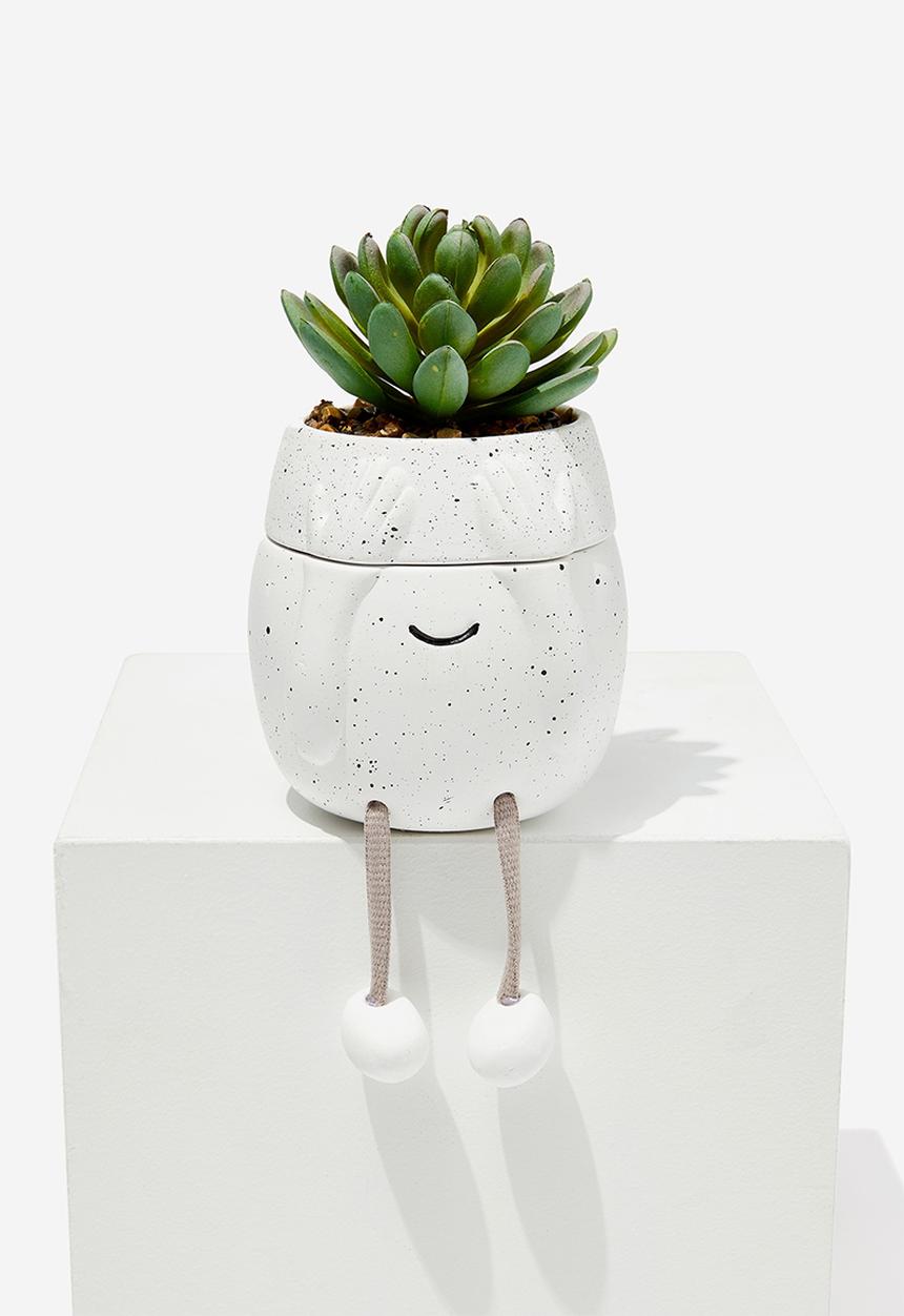 Typo - Stashed away mini planter - white speckle face rope legs