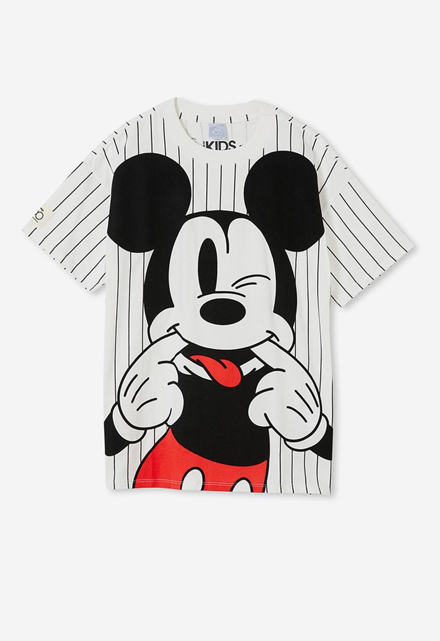 Cotton On - license quinn short sleeve tee - lcn dis vanilla stripe/mickey