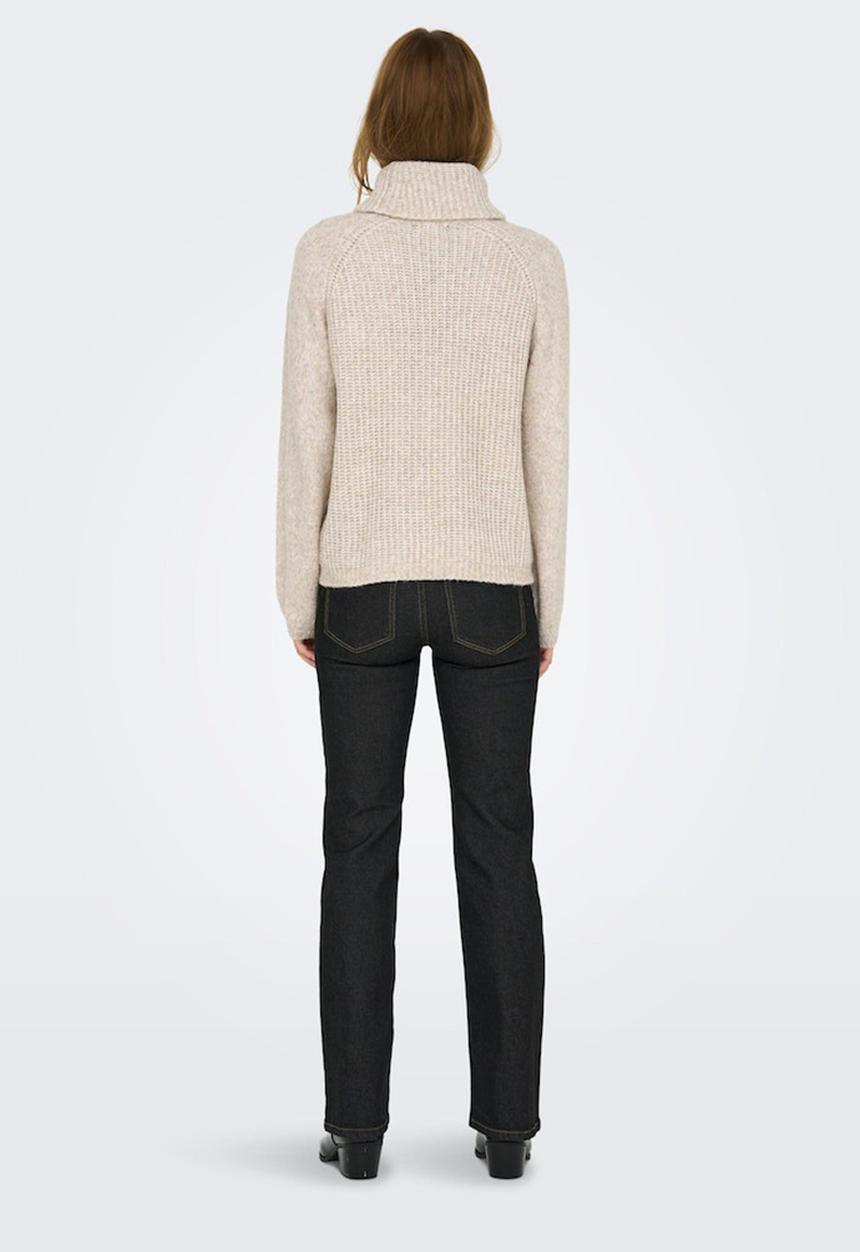 Jacqueline de Yong - Silja long sleeve rollneck pullover - oatmeal melange