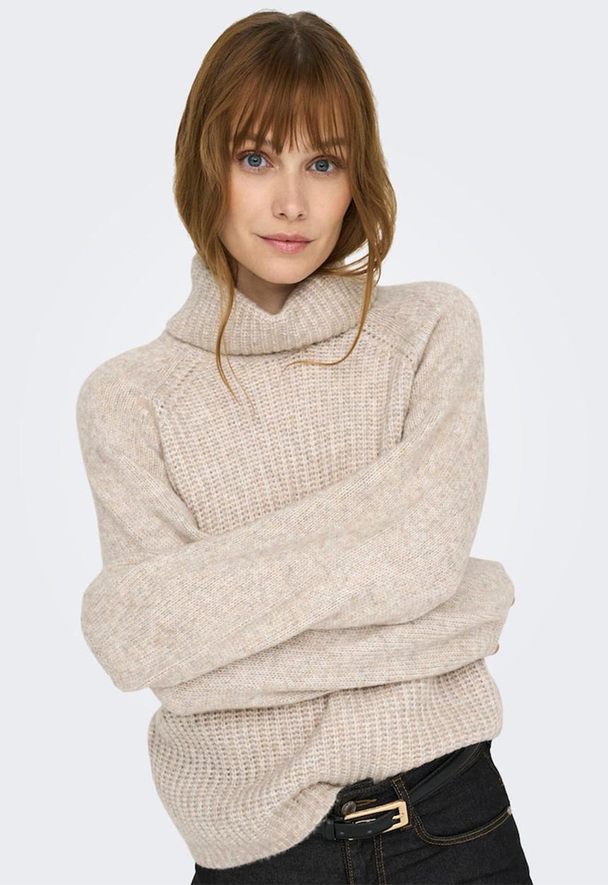 Jacqueline de Yong - Silja long sleeve rollneck pullover - oatmeal melange
