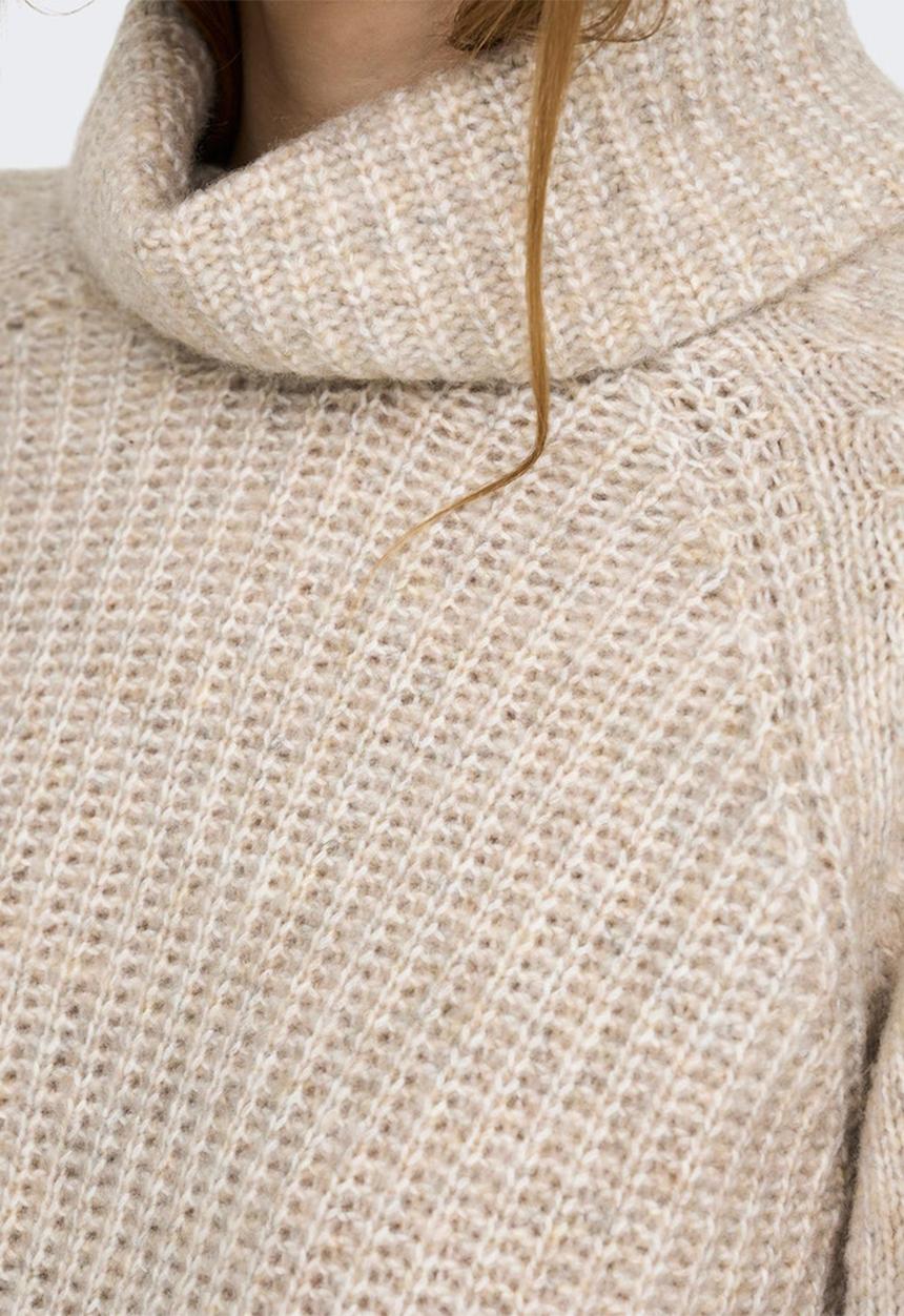 Jacqueline de Yong - Silja long sleeve rollneck pullover - oatmeal melange