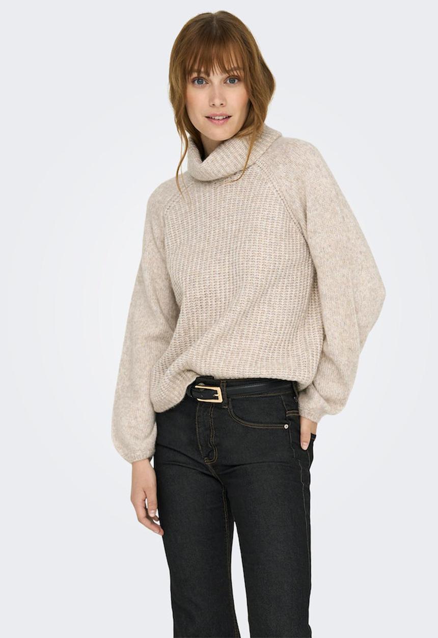 Jacqueline de Yong - Silja long sleeve rollneck pullover - oatmeal melange