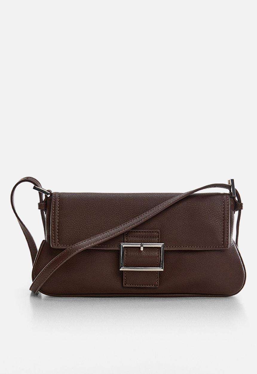 MANGO - Buckle shoulder bag - chocolate