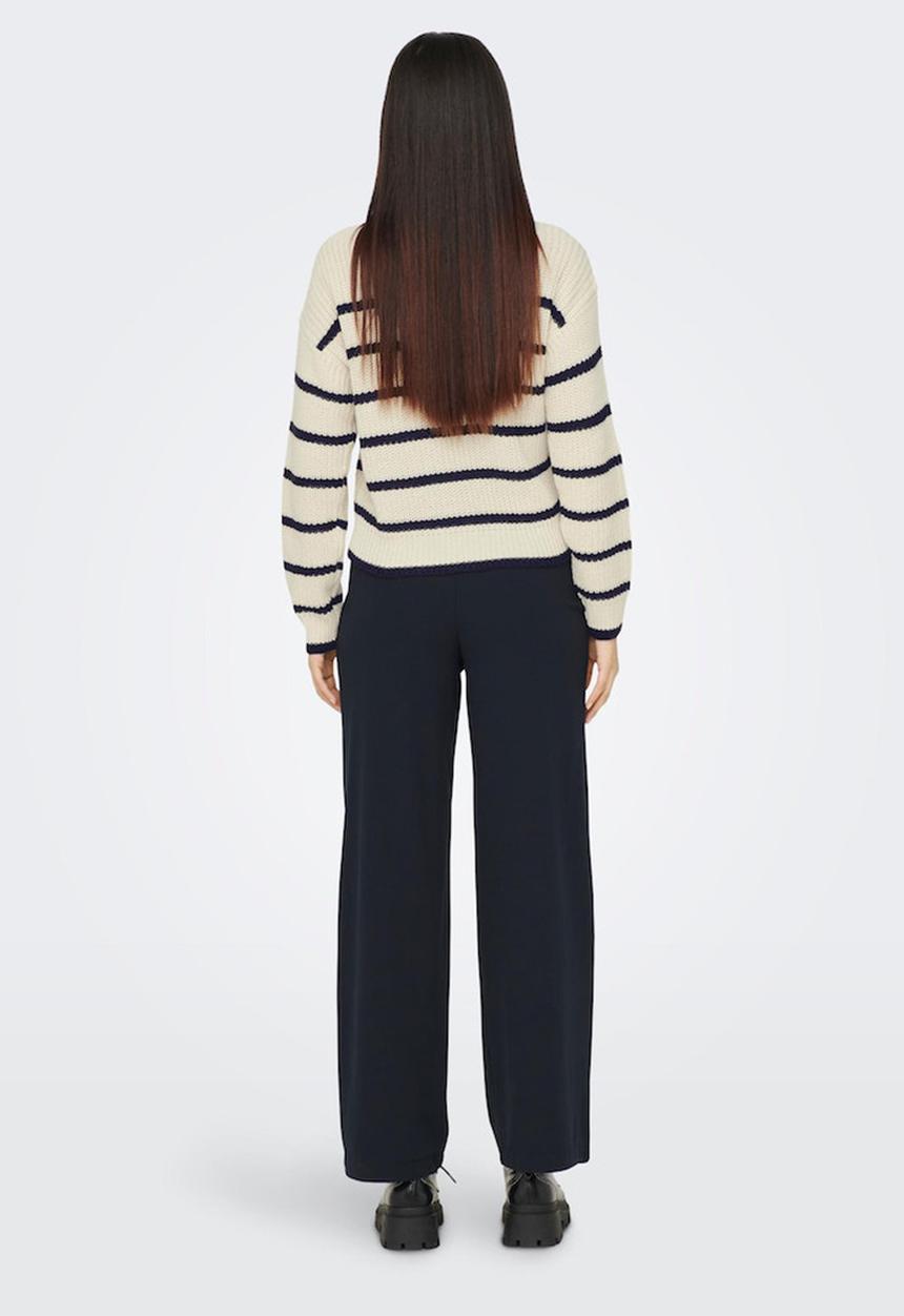 Jacqueline de Yong - Justy lea long sleeve stripe scallop pullover - eggnog w sky captain stripes