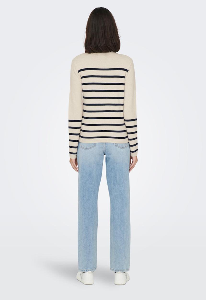 Jacqueline de Yong - Marco long sleeve striped pullover knit - cement