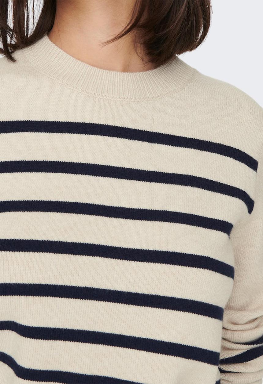 Jacqueline de Yong - Marco long sleeve striped pullover knit - cement