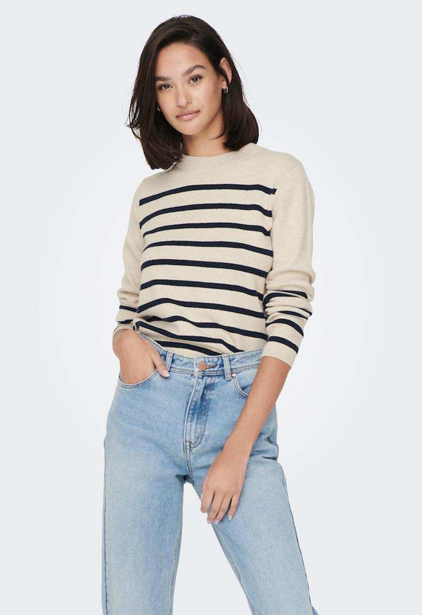 Jacqueline de Yong - Marco long sleeve striped pullover knit - cement
