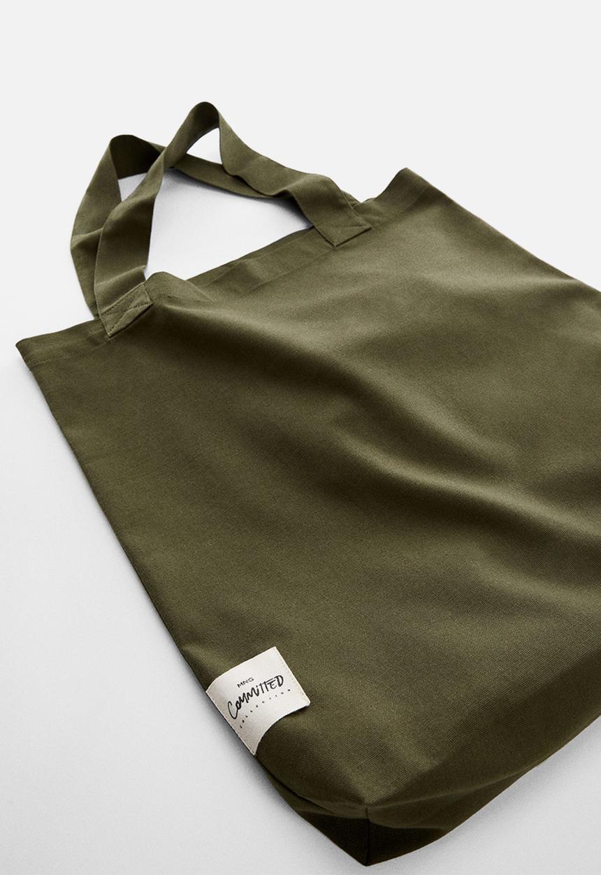 MANGO - Cotton canvas bag - khaki