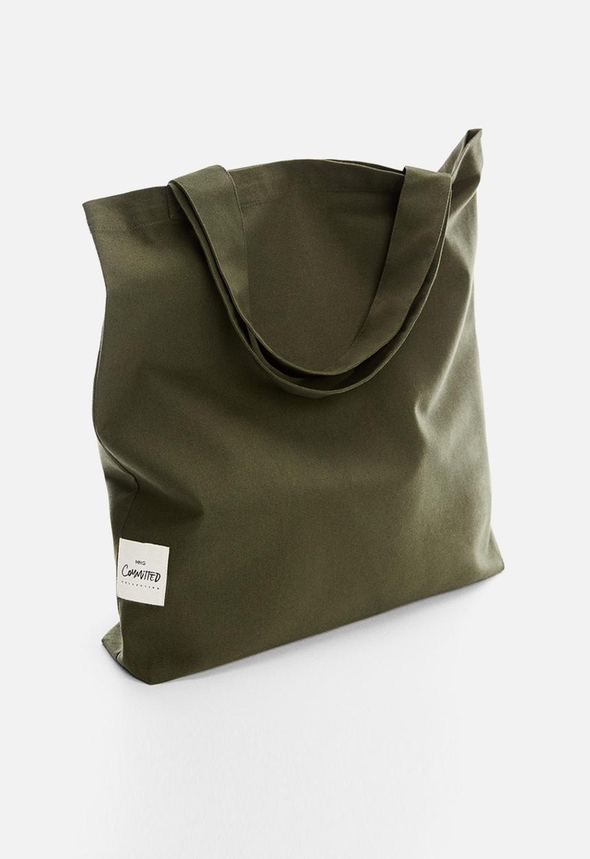 MANGO - Cotton canvas bag - khaki