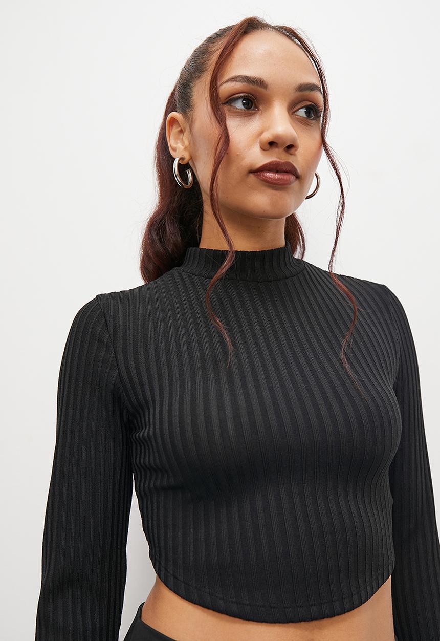 Blake - Texured turtleneck top - black