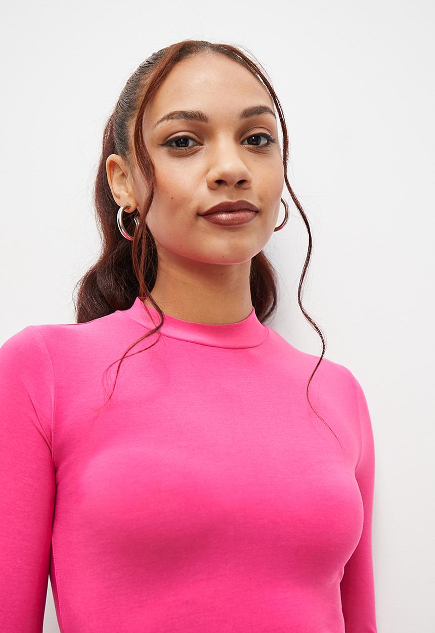 Blake - Funnel neck plain basic top - pink