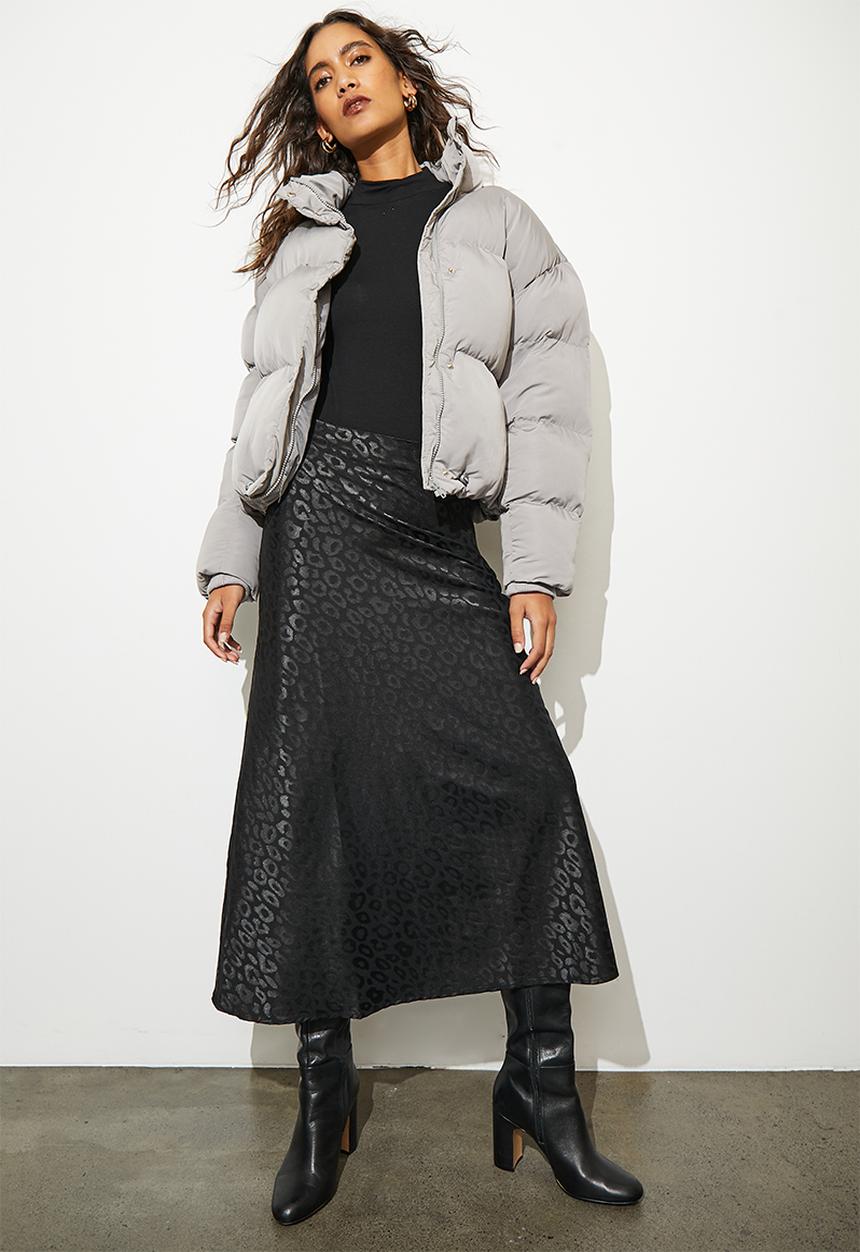Superbalist - Long midi slip skirt - black jaquard print