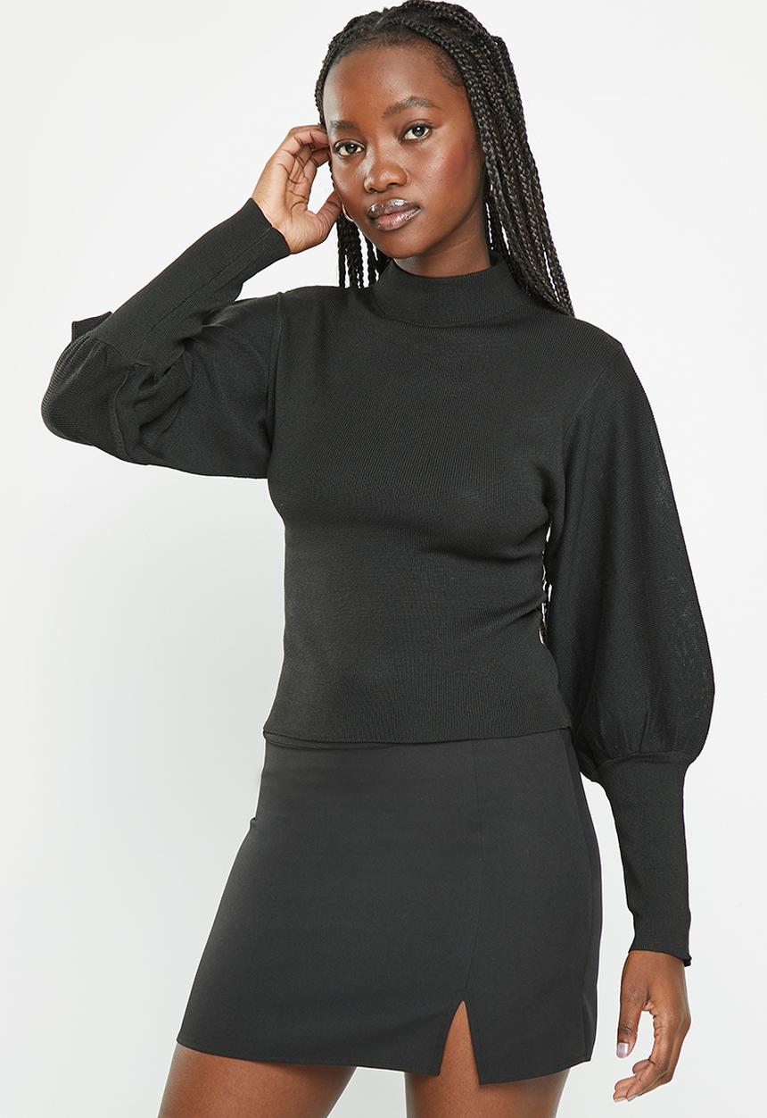 dailyfriday - Blouson sleeve high neck top - black