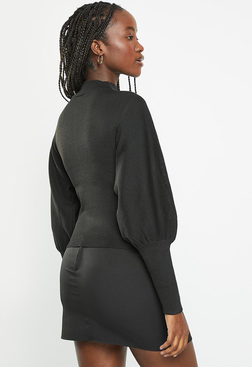 dailyfriday - Blouson sleeve high neck top - black