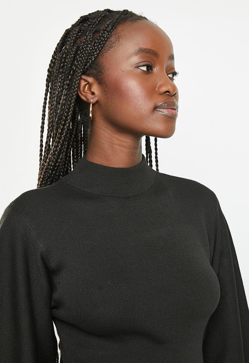 dailyfriday - Blouson sleeve high neck top - black