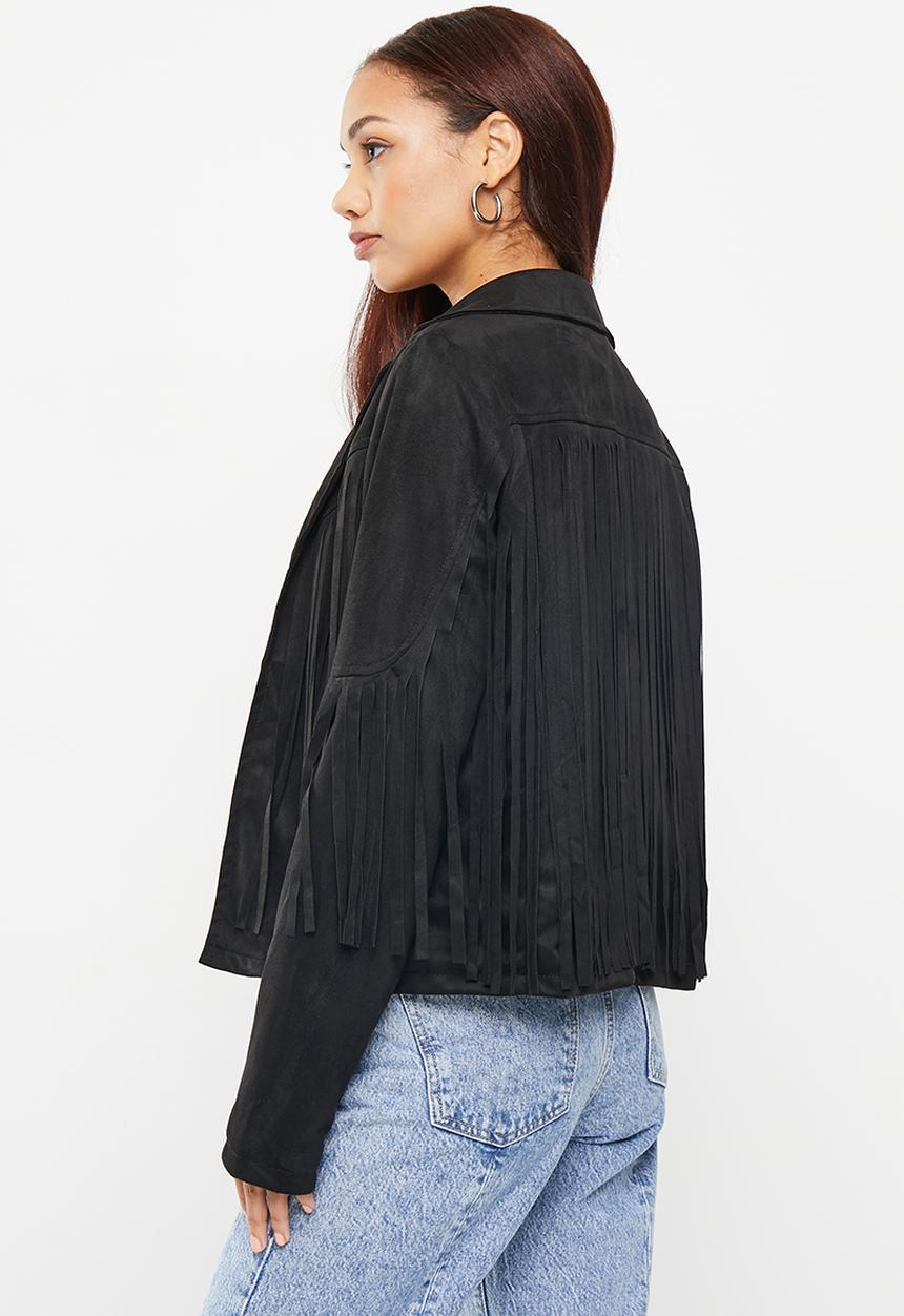 dailyfriday - Fringe detail biker jacket - black