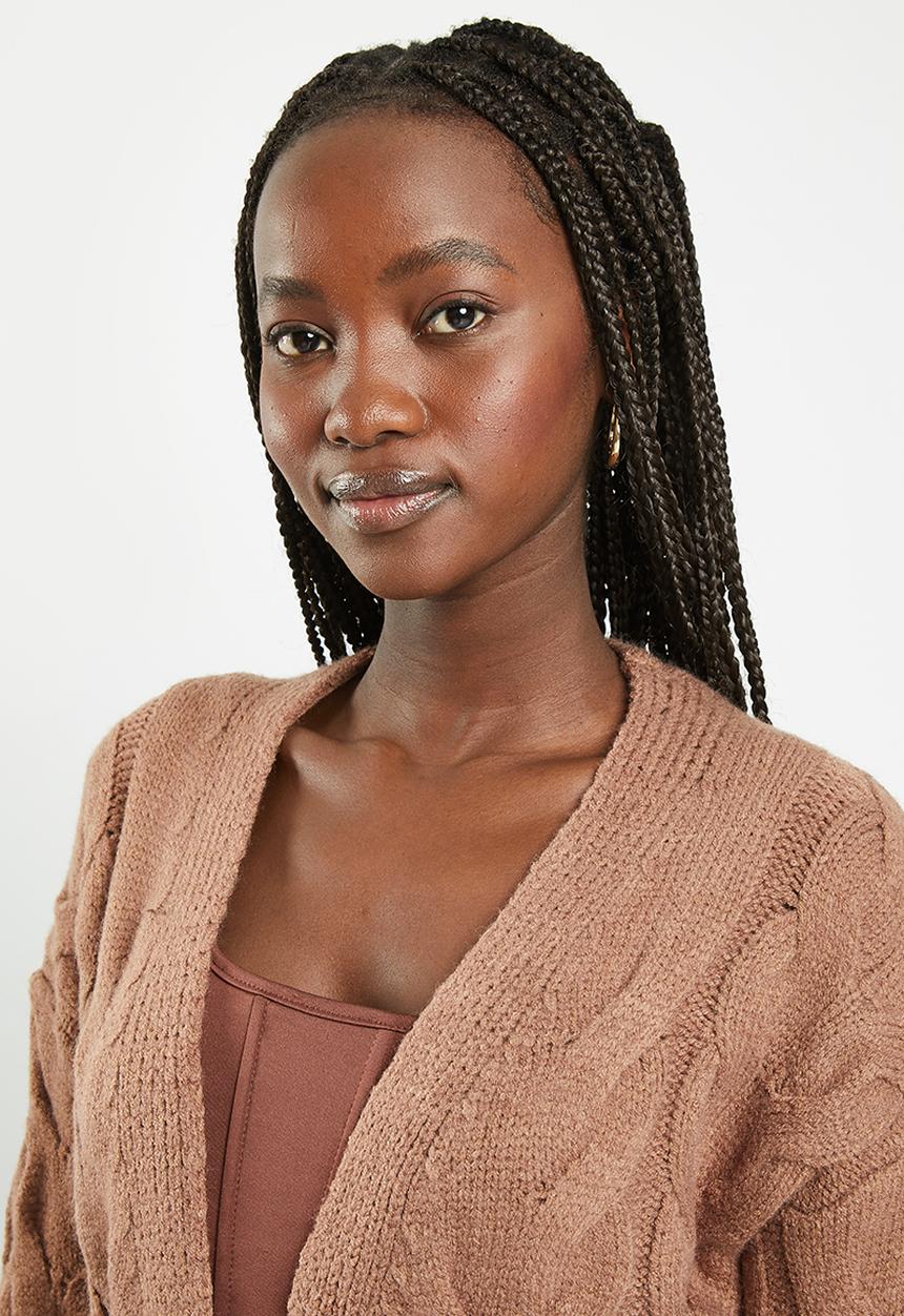 dailyfriday - Long cable knit cardigan - chocolate