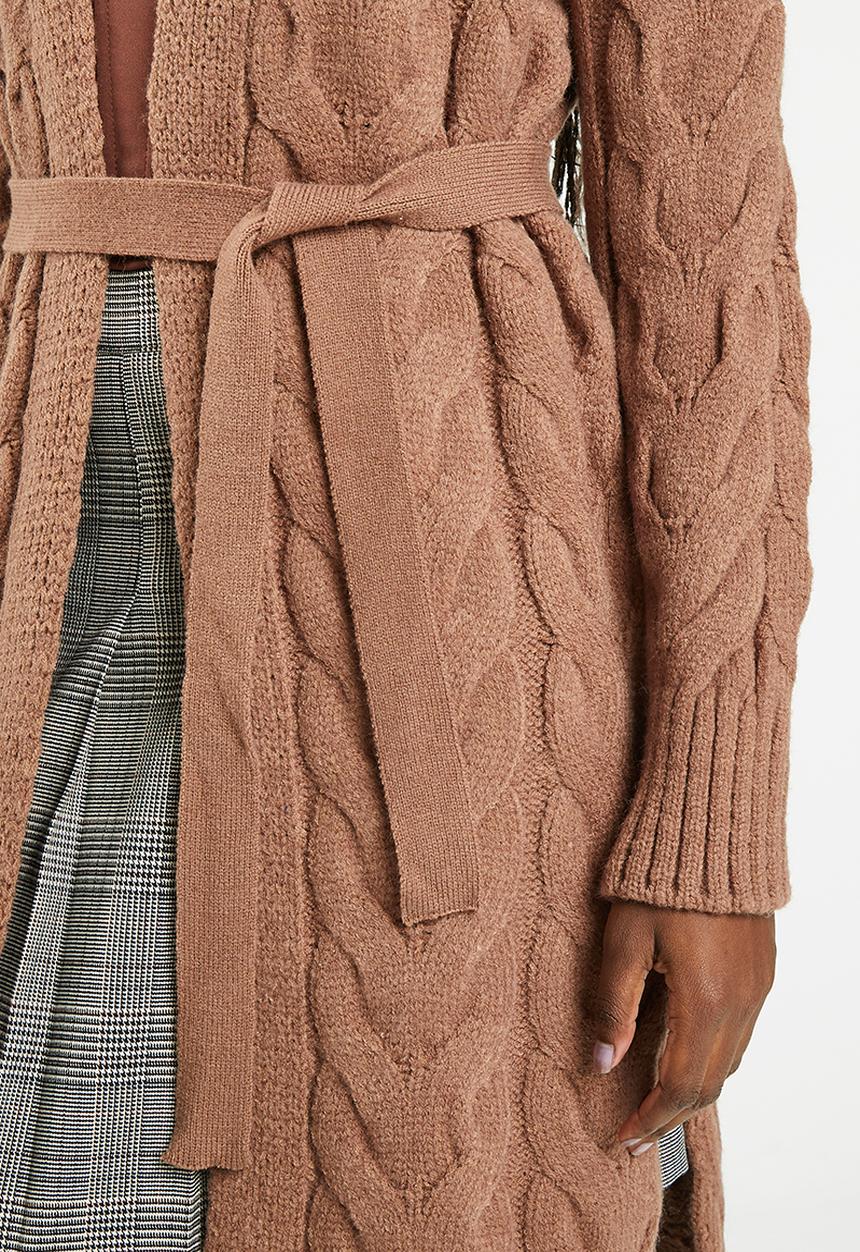 dailyfriday - Long cable knit cardigan - chocolate