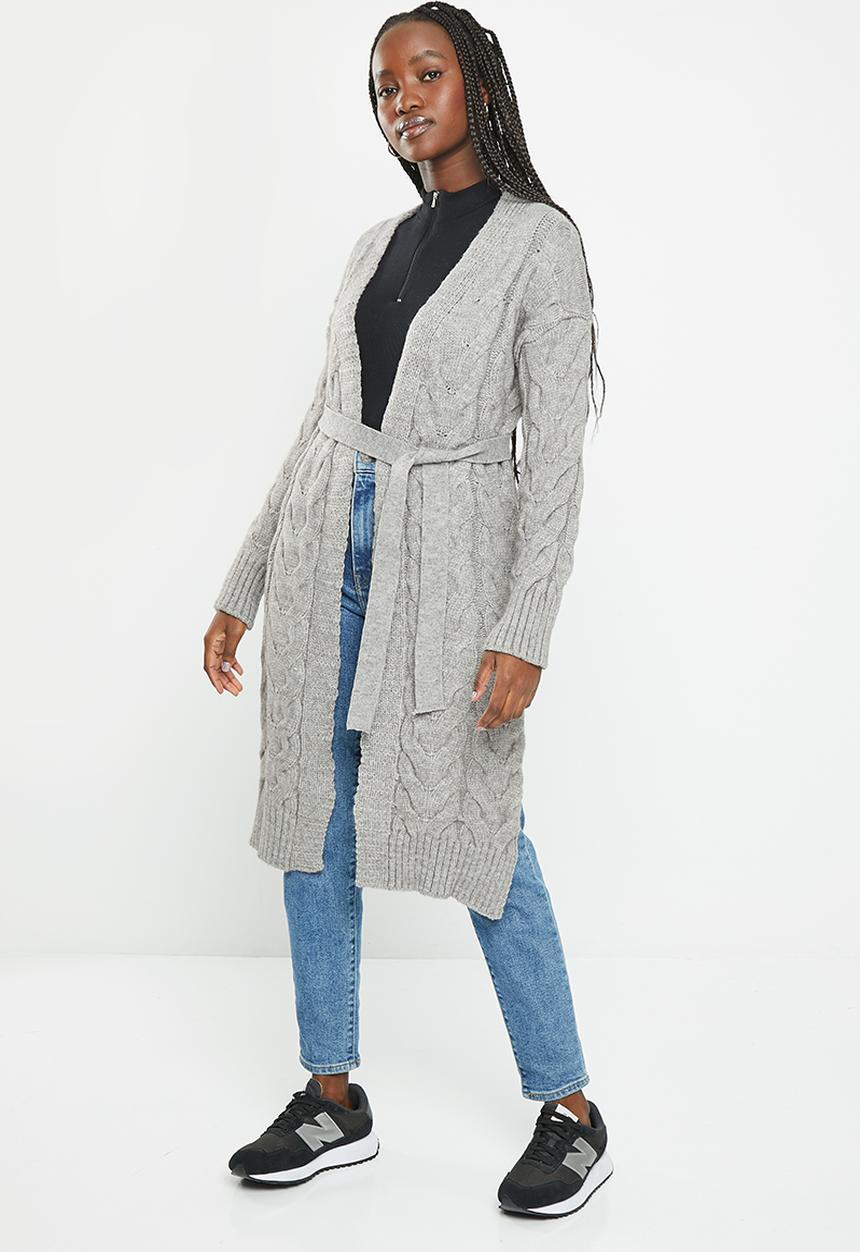 dailyfriday - Long cable knit cardigan - grey melange