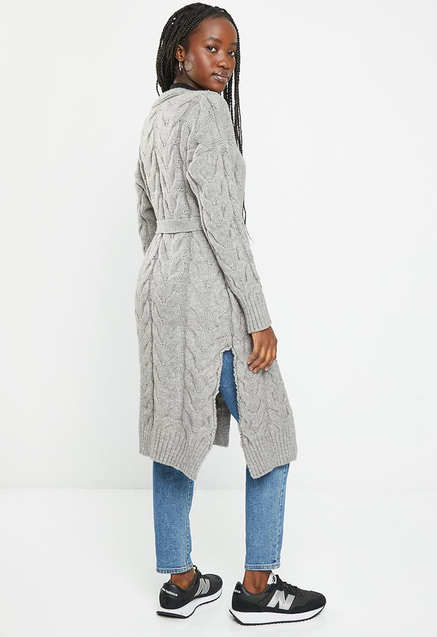 dailyfriday - Long cable knit cardigan - grey melange