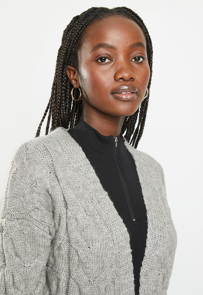 dailyfriday - Long cable knit cardigan - grey melange