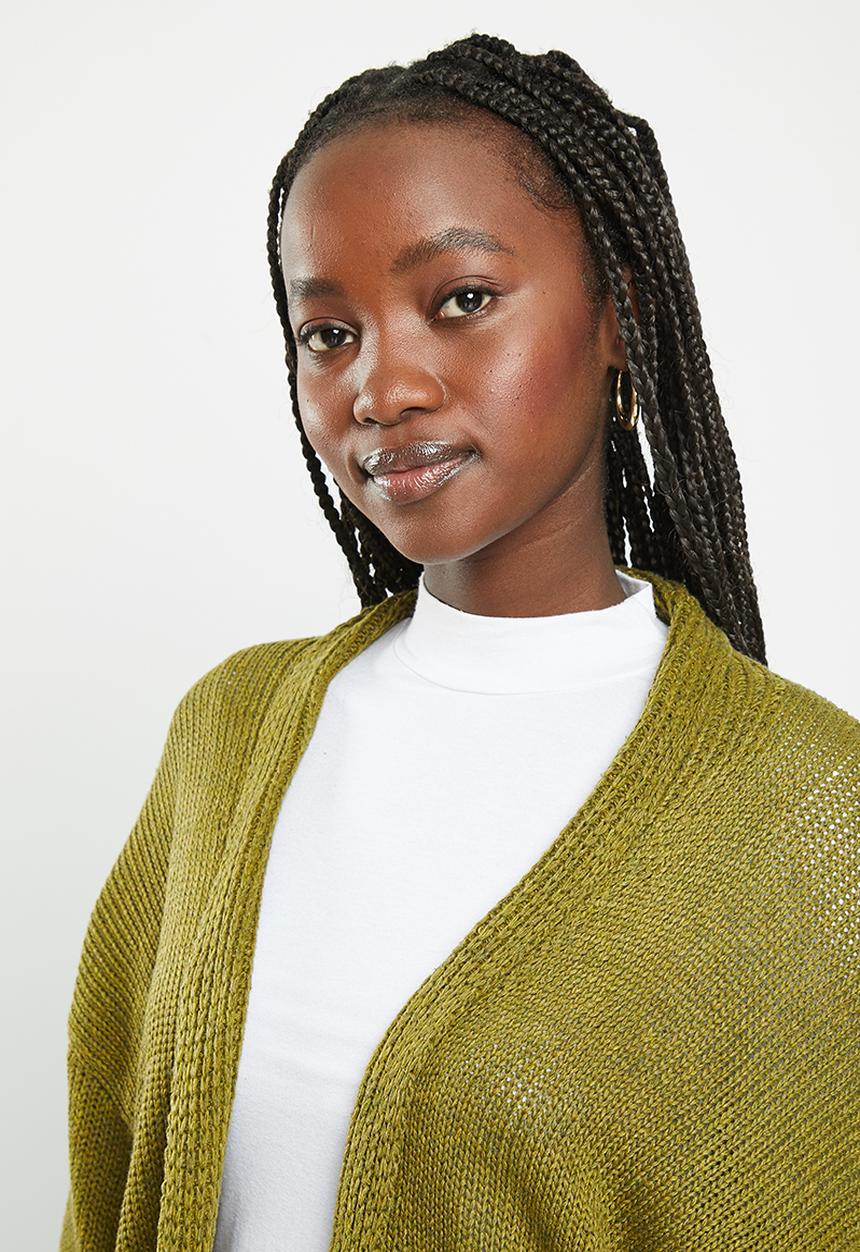 dailyfriday - Balloon sleeve midi cardigan - olive