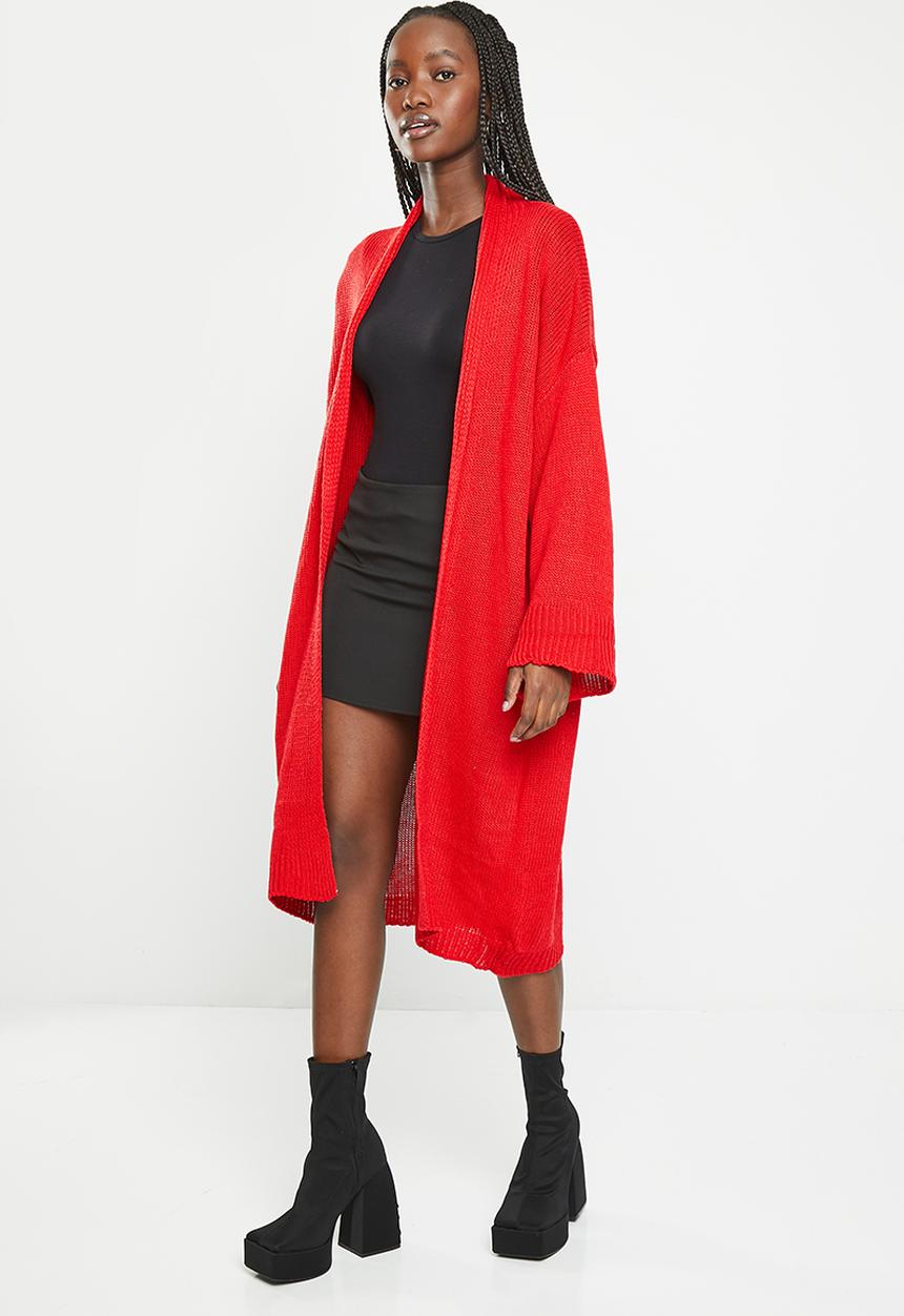 dailyfriday - Balloon sleeve midi cardigan - red