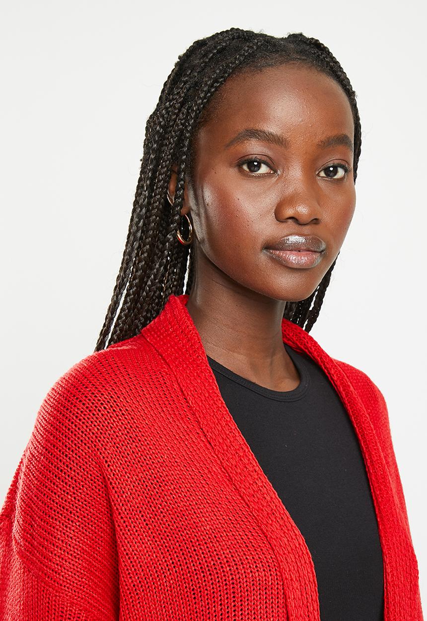 dailyfriday - Balloon sleeve midi cardigan - red