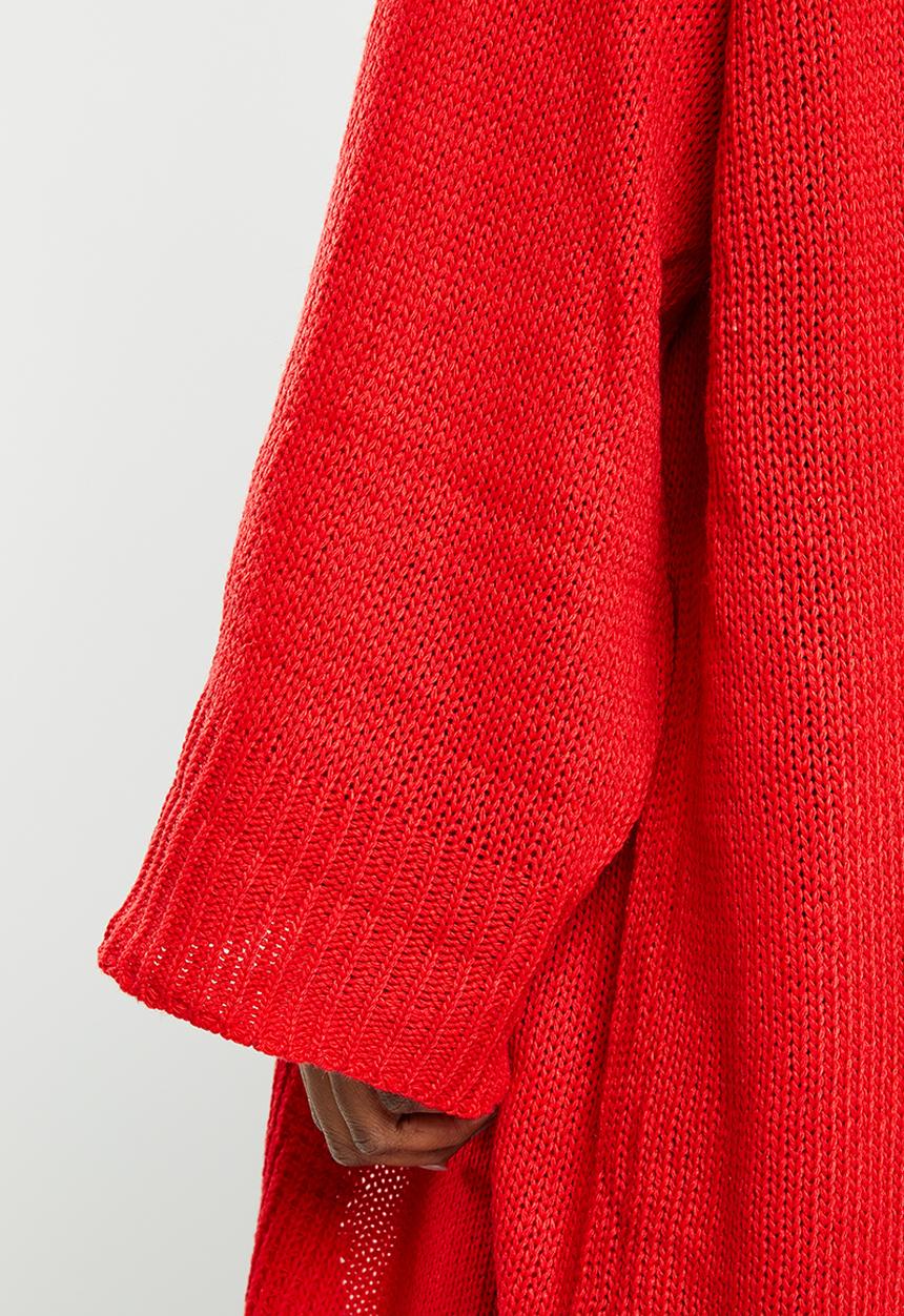 dailyfriday - Balloon sleeve midi cardigan - red