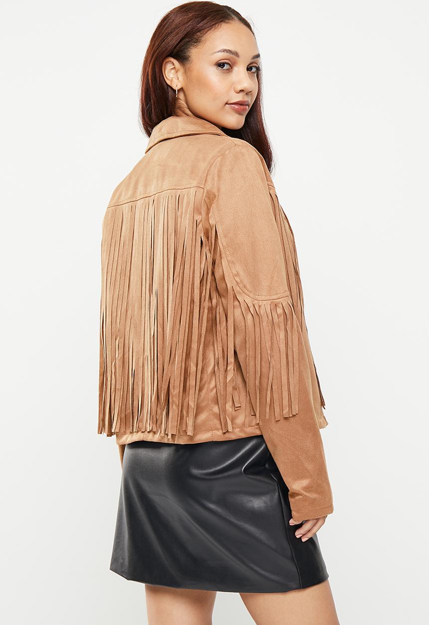 dailyfriday - Fringe detail biker jacket - tan