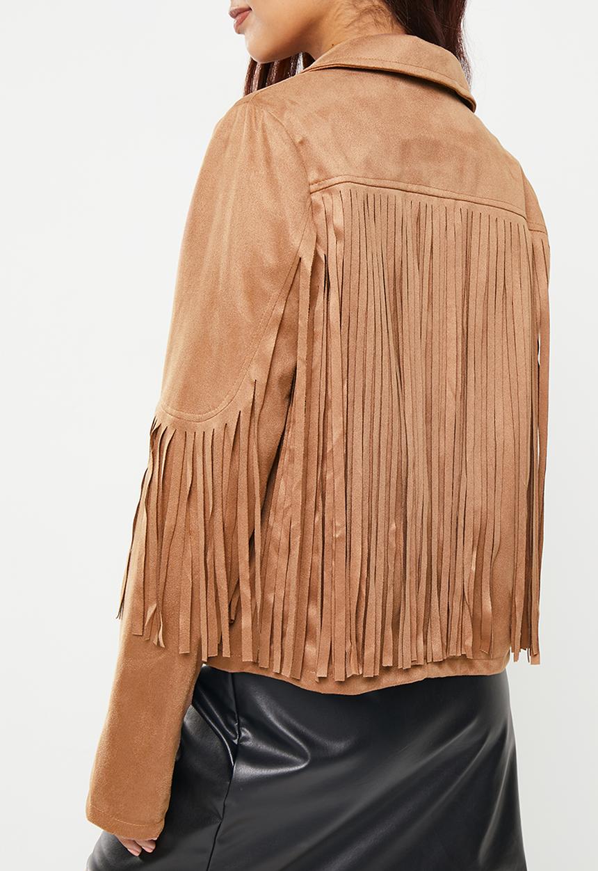 dailyfriday - Fringe detail biker jacket - tan