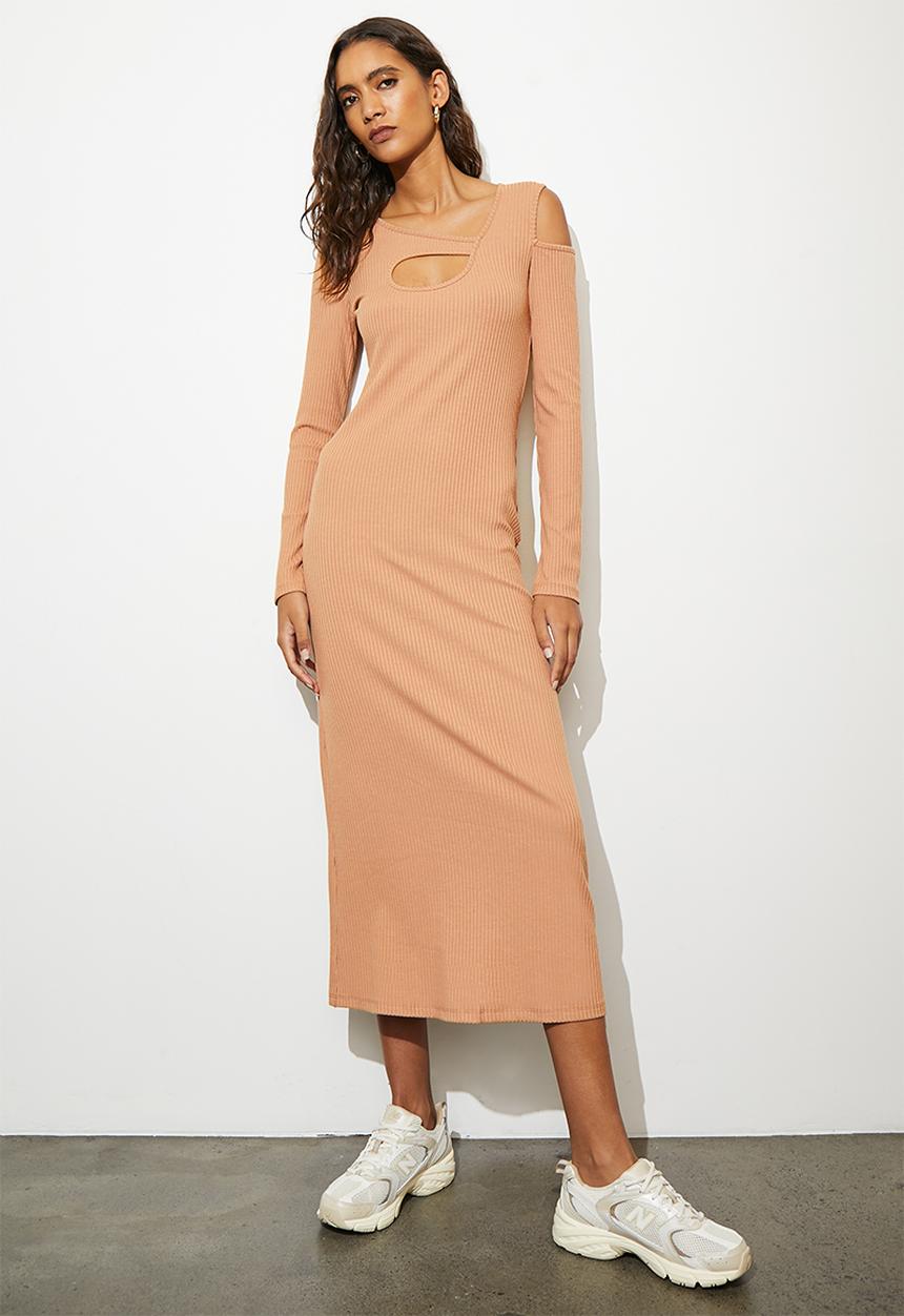 Superbalist - Cutout neckline asymmetric midi dress - biscuit