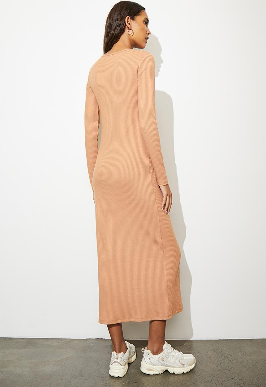 Superbalist - Cutout neckline asymmetric midi dress - biscuit