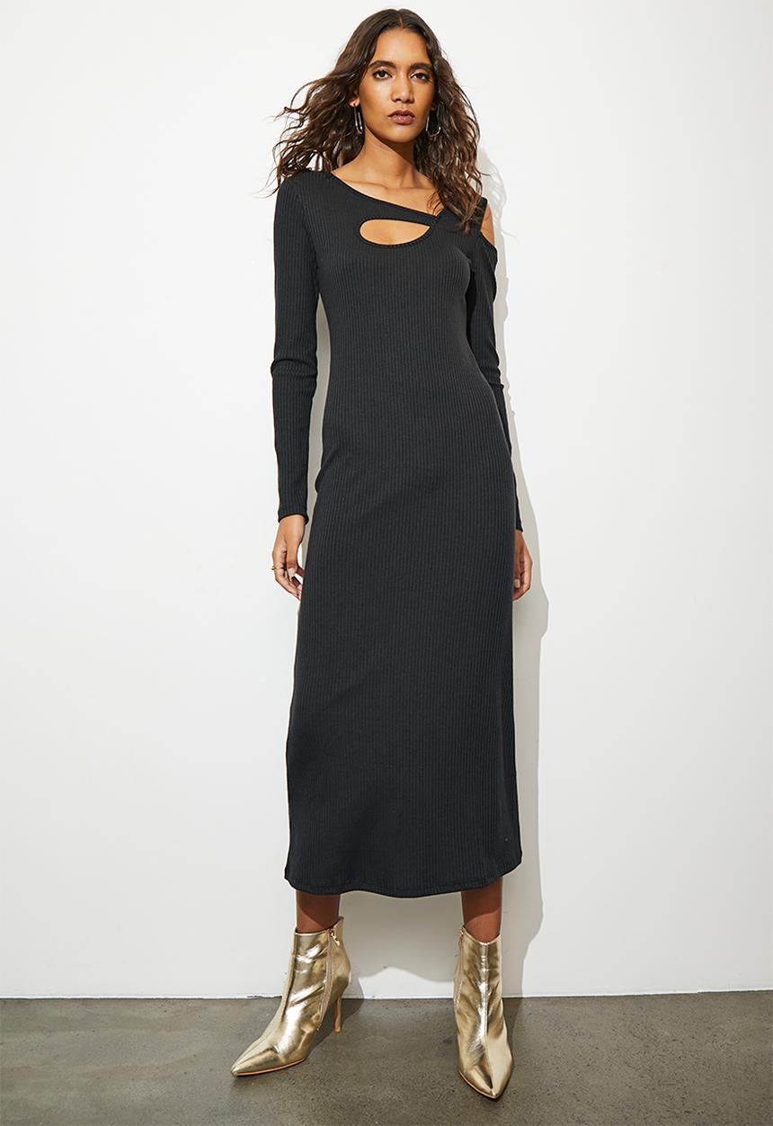 Superbalist - Cutout neckline asymmetric midi dress - black