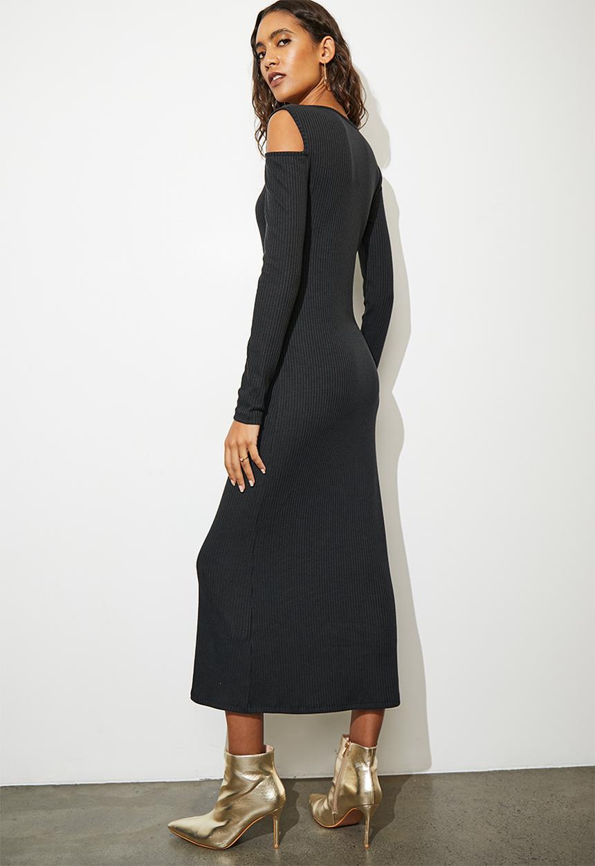 Superbalist - Cutout neckline asymmetric midi dress - black