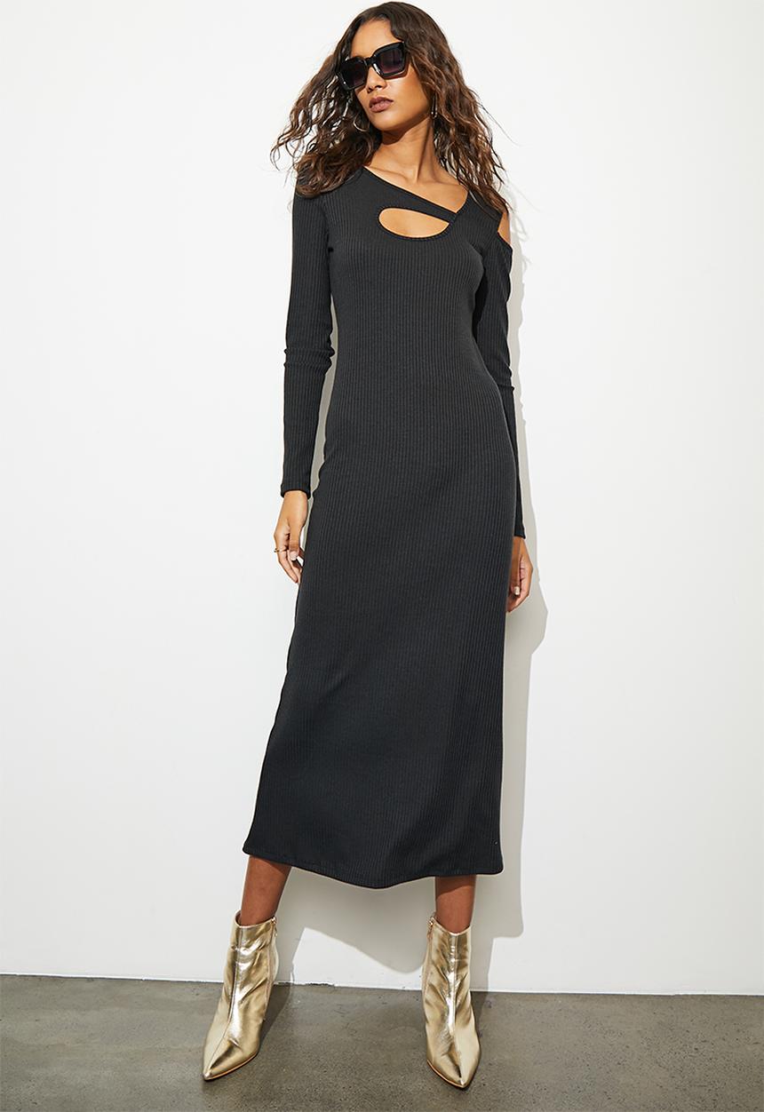 Superbalist - Cutout neckline asymmetric midi dress - black
