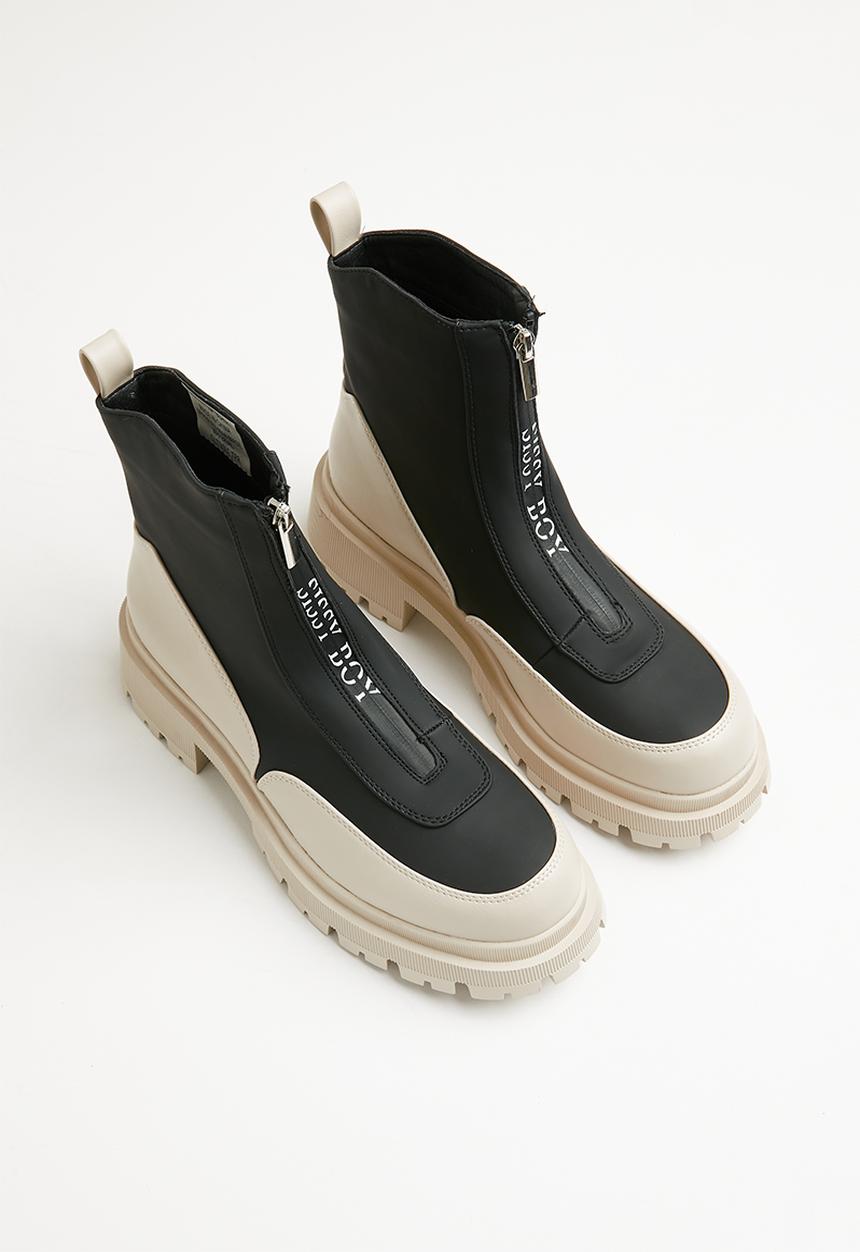 SISSY BOY - Imprint zip up boot - black & stone