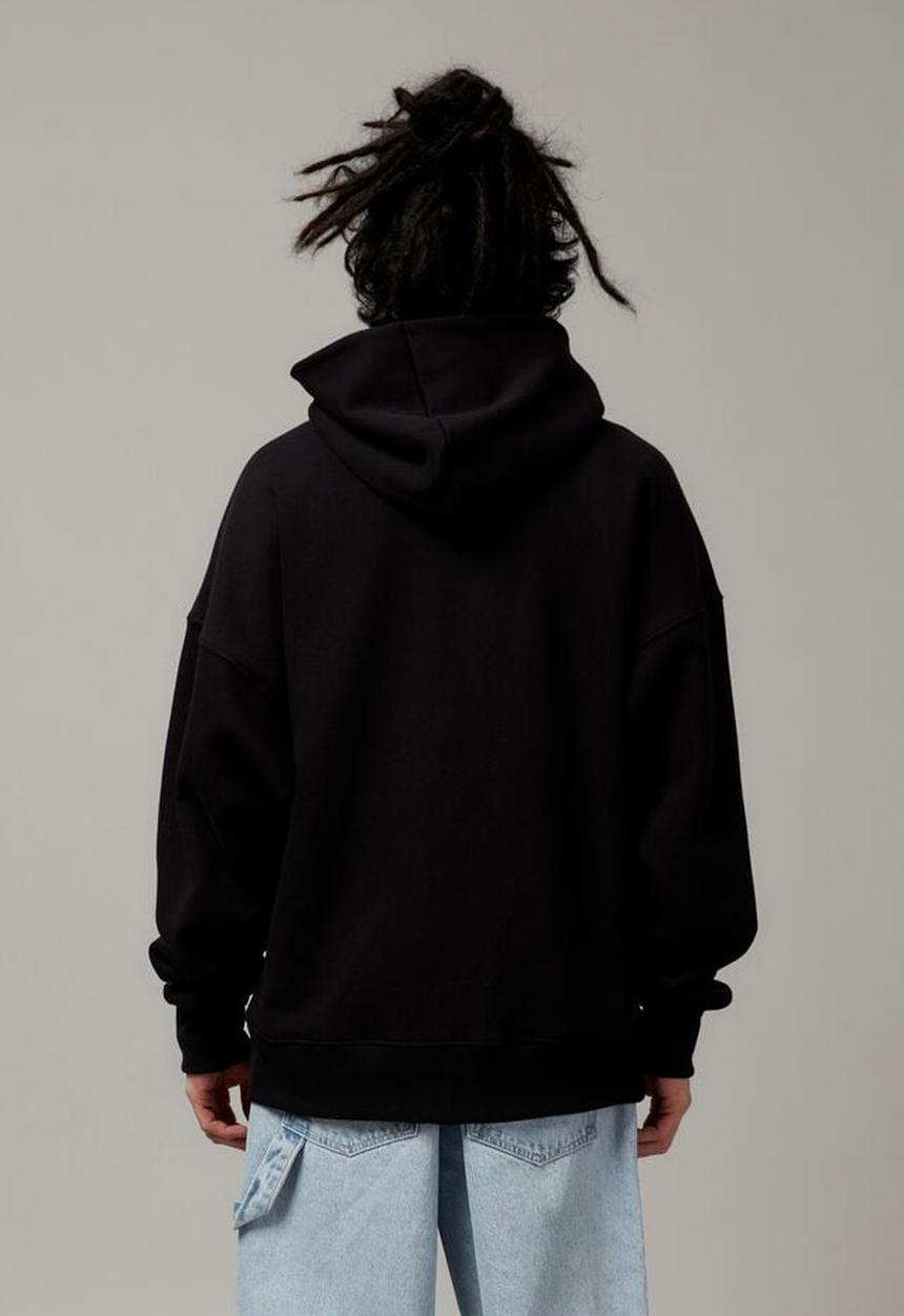 Cotton On - Baggy graphic zip through hoodie - black/uc emb