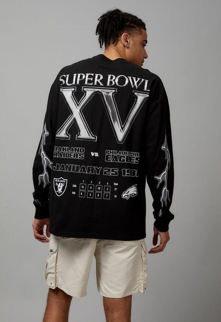 Cotton On - Oversized long sleeve nfl superbowl t shirt - lcn nfl black/raiders li
