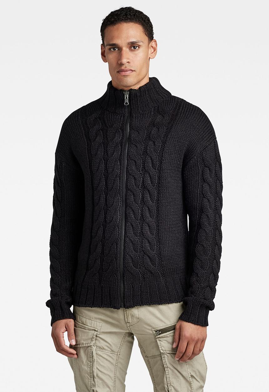 G-STAR - Heavy cable loose zip thru knit - dk black