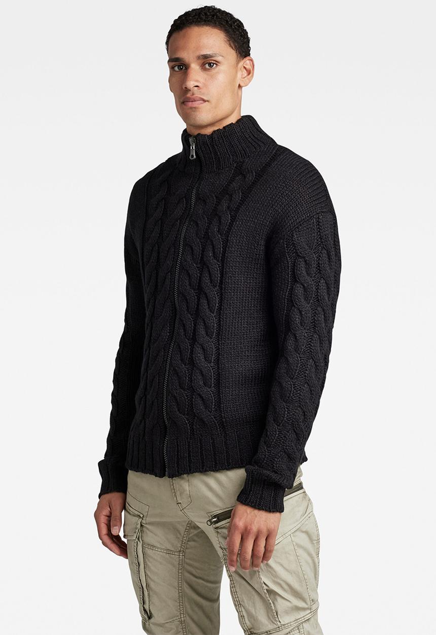 G-STAR - Heavy cable loose zip thru knit - dk black