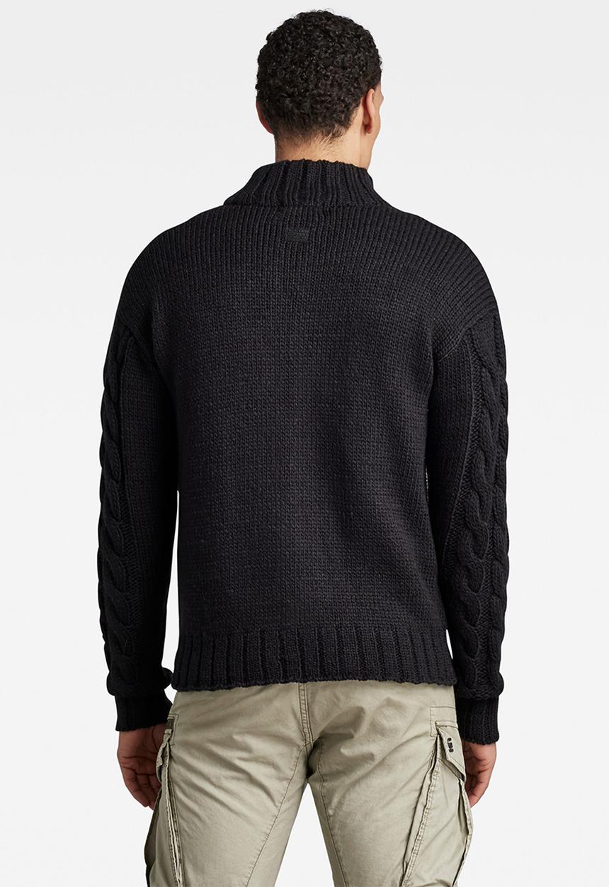 G-STAR - Heavy cable loose zip thru knit - dk black