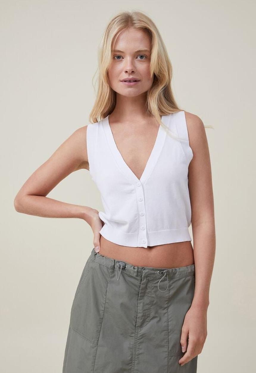 Cotton On - Fine gauge knit button vest - white