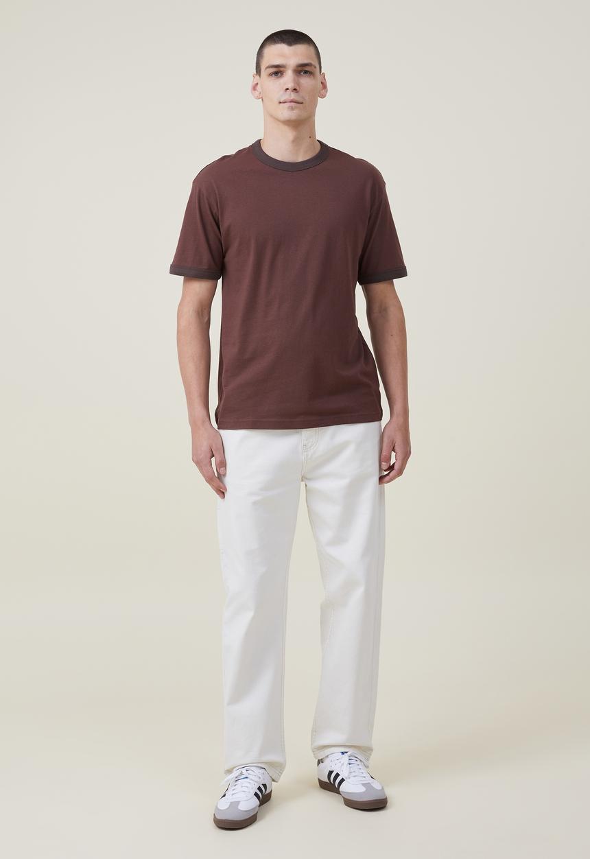 Cotton On - Loose fit ringer T-shirt - woodchip/dark brown