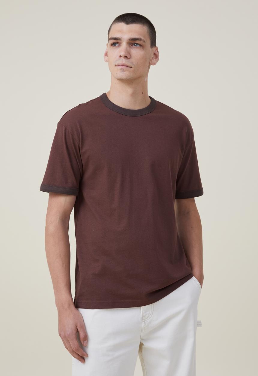 Cotton On - Loose fit ringer T-shirt - woodchip/dark brown
