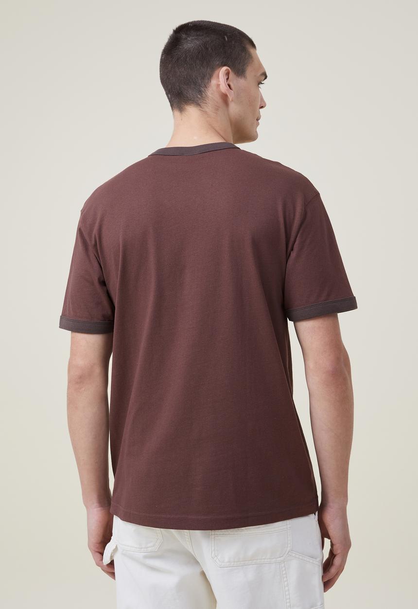 Cotton On - Loose fit ringer T-shirt - woodchip/dark brown