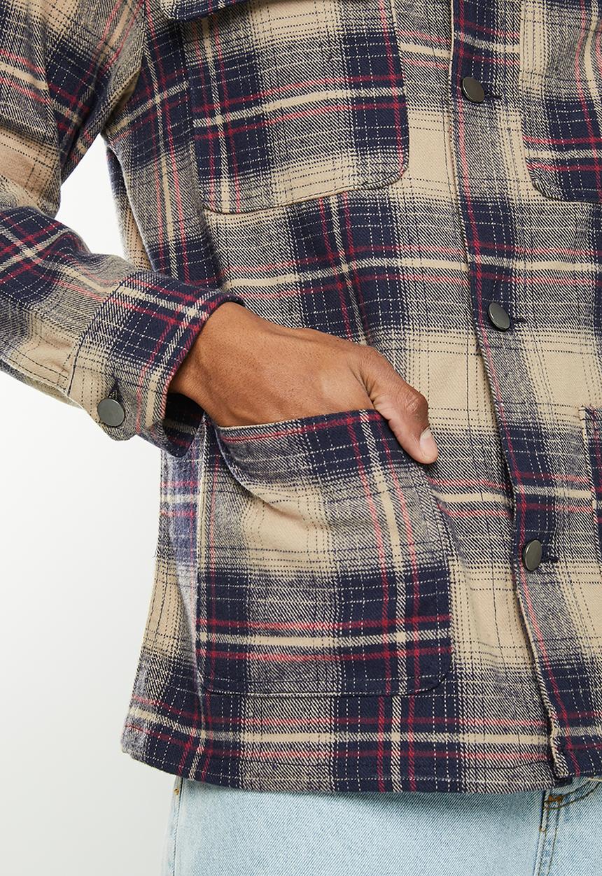 Brave Soul - Techniquepkb jacket - navy & ecru check