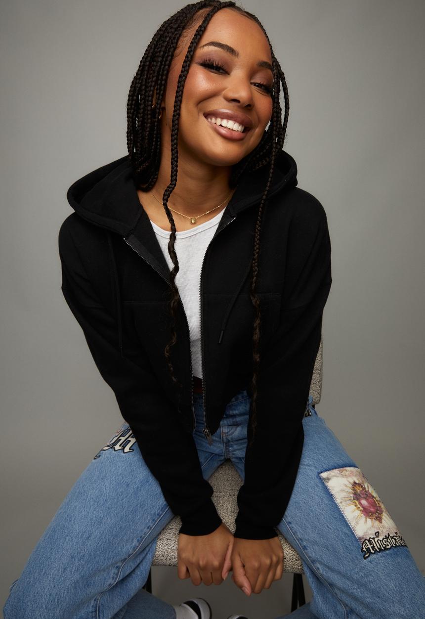 Factorie - Crop zip through hoodie - black
