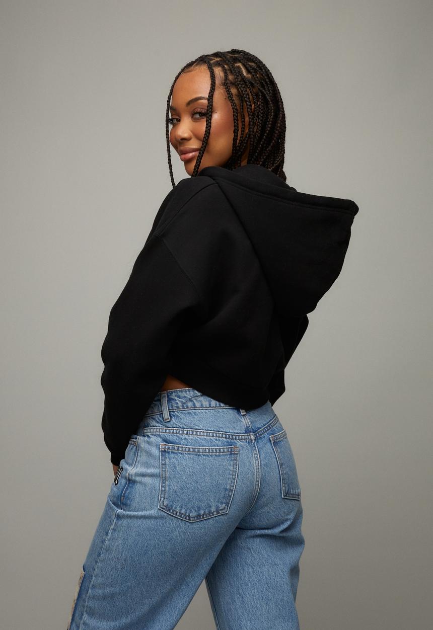 Factorie - Crop zip through hoodie - black
